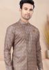 Brown Readymade Printed Indo Western Cotton Sherwani 