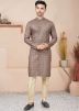Brown Readymade Printed Indo Western Cotton Sherwani 