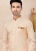 Peach Readymade Cotton Indo Western Sherwani In Print