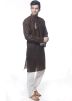 Brown Embroidered Kurta Pajama In Cotton