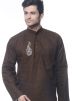 Brown Embroidered Kurta Pajama In Cotton