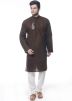 Brown Embroidered Kurta Pajama In Cotton