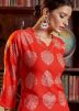 Red Foil Print Kurta Set In Rayon