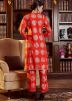 Red Foil Print Kurta Set In Rayon