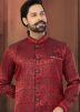 Red Woven Indo Western Sherwani Set