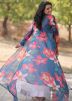 Blue Floral Print Skirt Set With Jacket