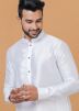 Mens Readymade White Dhoti Kurta In Dupion Silk