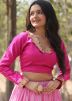 Pink Woven Work Skirt Set In Viscose