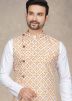 White Kurta Pajama & Digital Printed Nehru Jacket