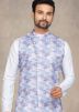 Readymade White Kurta Pajama With Printed Nehru jacket