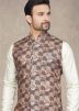 Cream Kurta Pajama With Printed Nehru Jacket