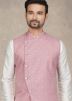 Off White Mens Kurta Pajama & Printed Nehru Jacket
