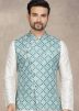 Off White Kurta Pajama & Digital Printed Nehru Jacket