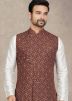 Off White Kurta Pajama & Nehru Jacket In Digital Print