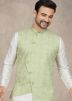 Off White Kurta & Pajama With Digital Print Nehru Jacket