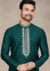 Teal Green Woven Mens Kurta Pajama