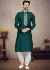 Teal Green Woven Mens Kurta Pajama