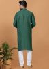 Green Readymade Embellished Viscose Mens Kurta Pajama Set
