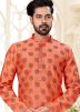 Peach Printed Kurta In Dupion Silk
