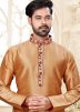 Brown Embroidered Mens Kurta In Dupion Silk