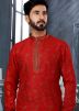 Red Art Silk Kurta In Printed Work