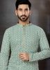 Green Embroidered Mens Kurta In Rayon
