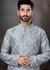 Grey Dupion Silk Kurta In Print
