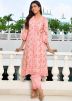 Peach Readymade Printed Kurta Set In Cotton