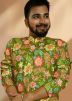 Green Mens Floral Print Kurta Pajama