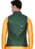 Green Readymade Art Silk Nehru Jacket In Mirror Work