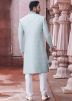 Pastel Blue Embroidered Art Silk Mens Sherwani Set