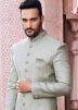 Grey Embroidered Mens Sherwani Set In Art Silk