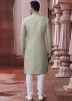 Grey Embroidered Mens Sherwani Set In Art Silk