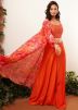 Orange Embroidered Crop Top With Palazzo & Jacket