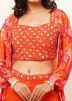 Orange Embroidered Crop Top With Palazzo & Jacket