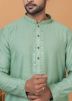 Green Sequins Embroidered Kurta Pajama In Cotton
