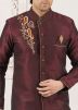 Wine Dupion Silk Mens Sherwani In Indo Western 