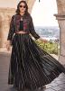 Black Chiffon Skirt Set With Embroidered Jacket
