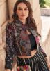 Black Chiffon Skirt Set With Embroidered Jacket