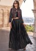Black Chiffon Skirt Set With Embroidered Jacket