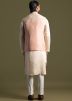 Peach Layered Kurta Pant & Embroidered Nehru Jacket