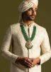 Cream Readymade Sherwani Set In Thread Embroidery