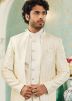 Cream Readymade Mens Art Silk Jodhpuri Jacket In Bandhgala Style