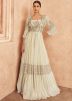 White Embroidered Jacket Style Skirt Set