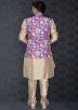 Readymade Golden Kurta Pant & Printed Nehru Jacket
