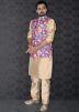 Readymade Golden Kurta Pant & Printed Nehru Jacket