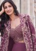 Mauve Pink Embroidered Jacket Style Top Bottom Set
