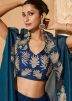 Readymade Blue Embroidered Jacket Style Skirt Set
