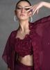 Wine Embroidered Readymade Skirt Set & Jacket