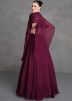 Wine Embroidered Readymade Skirt Set & Jacket